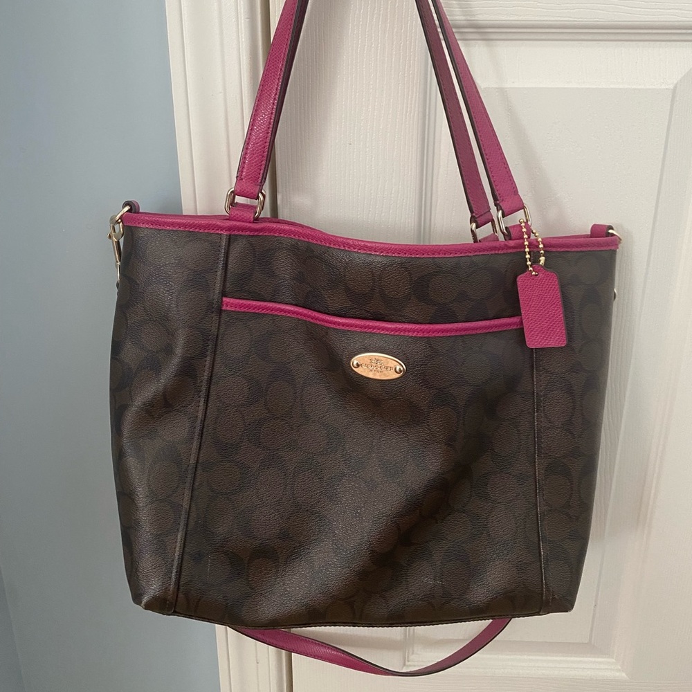 Coach brown and pink tote